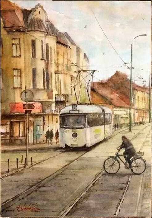 ”Timișoara – dimineață în Iosefin” – acuarela – 30x40cm (2019)