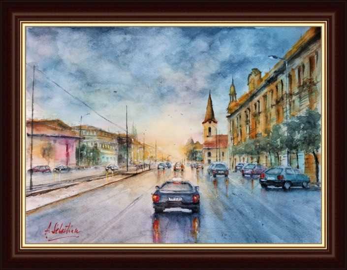Timisoara – dupa ploaie – acuarela – 30x40cm